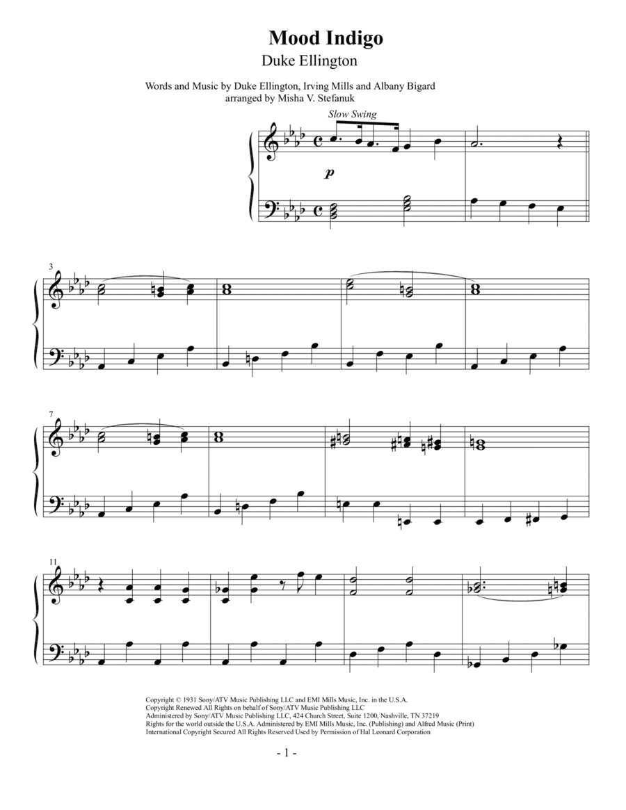 Mood Indigo Piano Solo scores gallery preview page 1