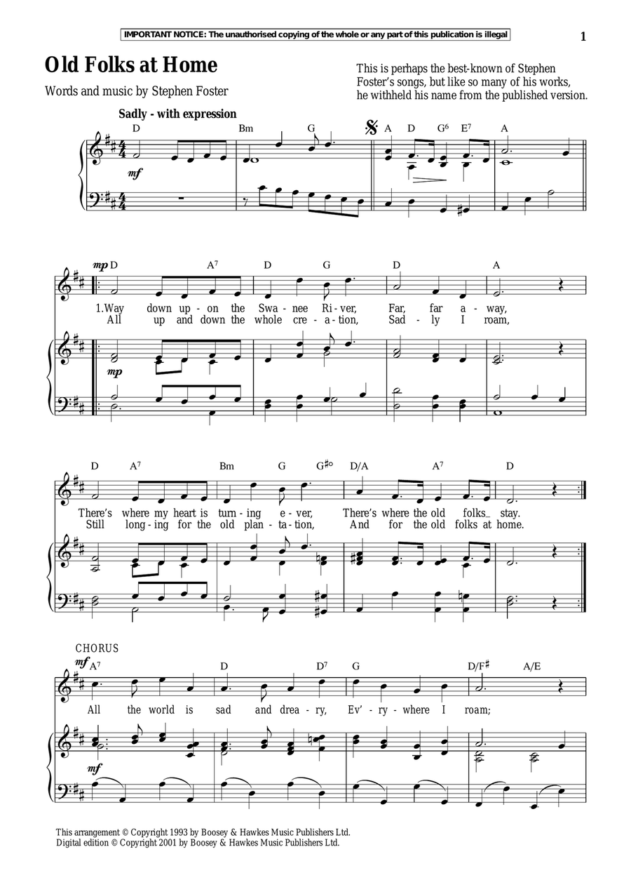 Old Folks At Home Piano, Vocal scores gallery preview page 1