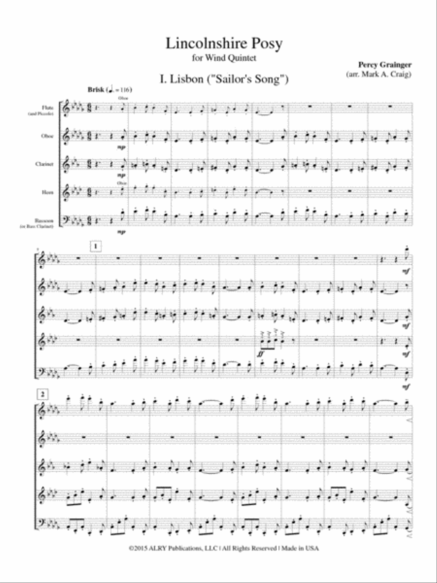 Lincolnshire Posy (Wind Quintet) Woodwind Quintet scores gallery preview page 2