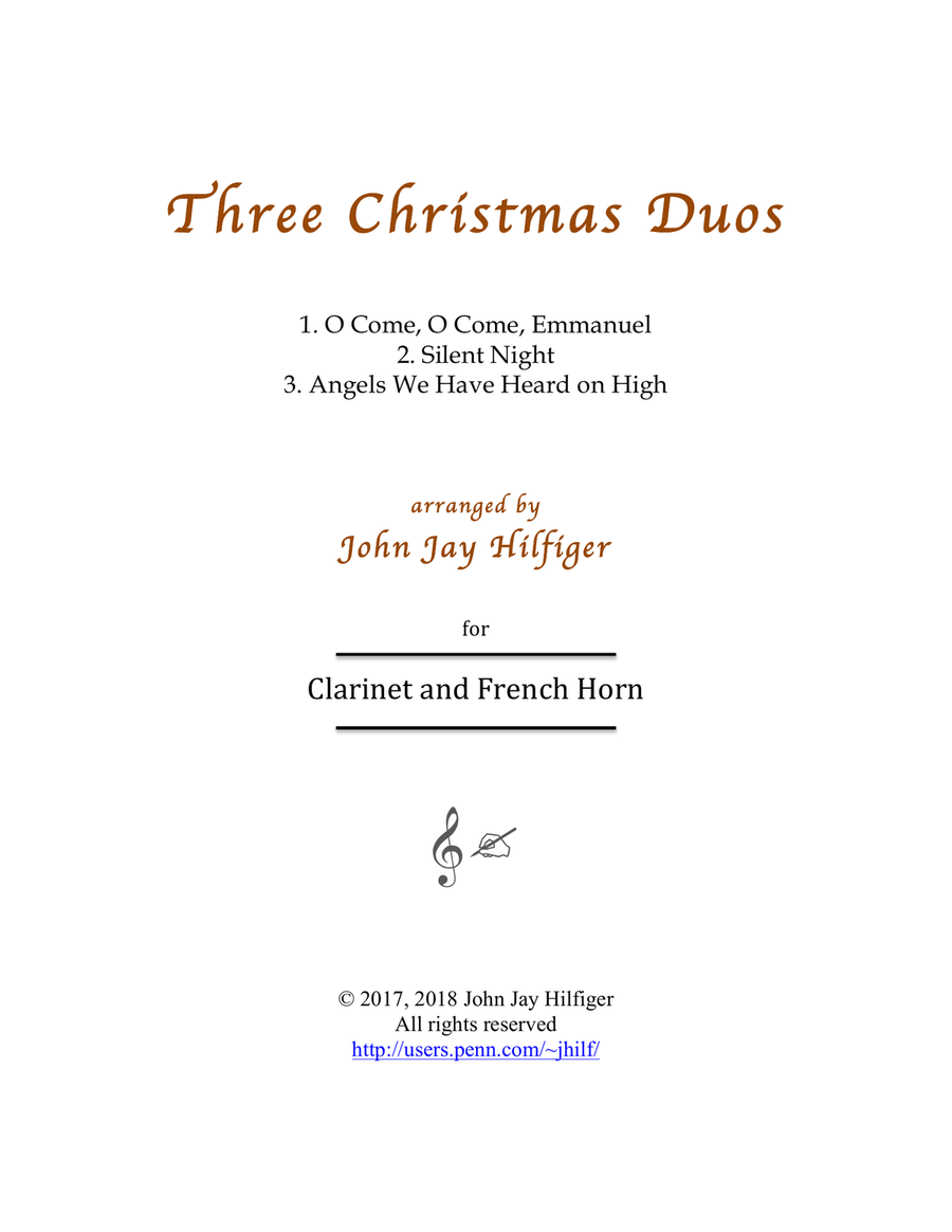 Three Christmas Duos for Clarinet and Horn Woodwind Duet scores gallery preview page 1