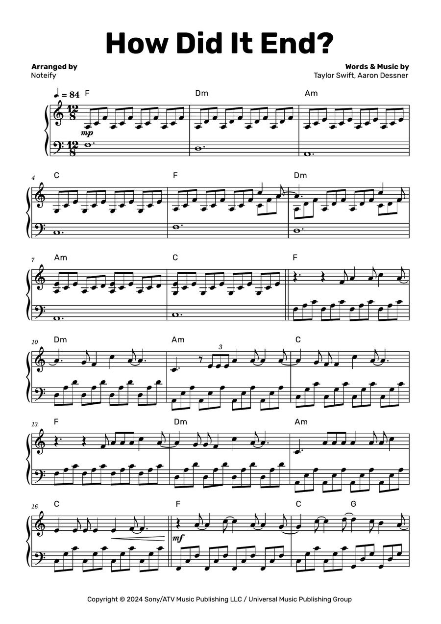How Did It End? Piano Solo scores gallery preview page 1