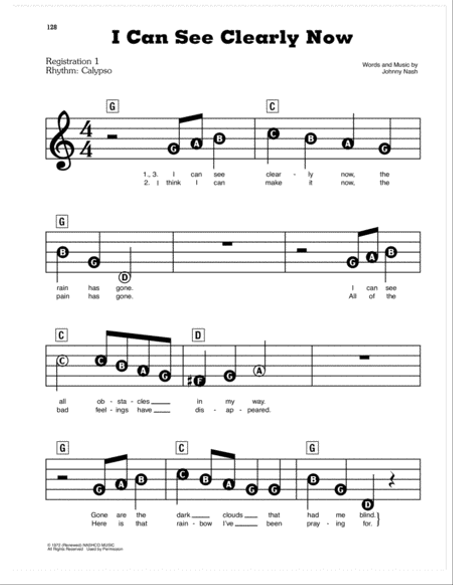 I Can See Clearly Now Electronic Keyboard scores gallery preview page 1