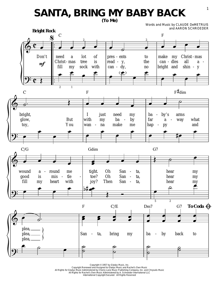 Santa, Bring My Baby Back (To Me) Easy Piano scores gallery preview page 1
