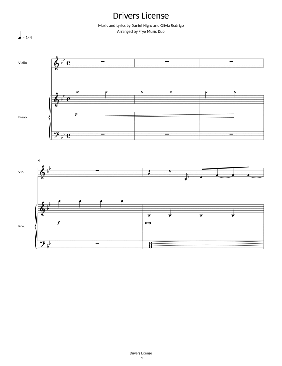 Drivers License Violin Solo scores gallery preview page 1