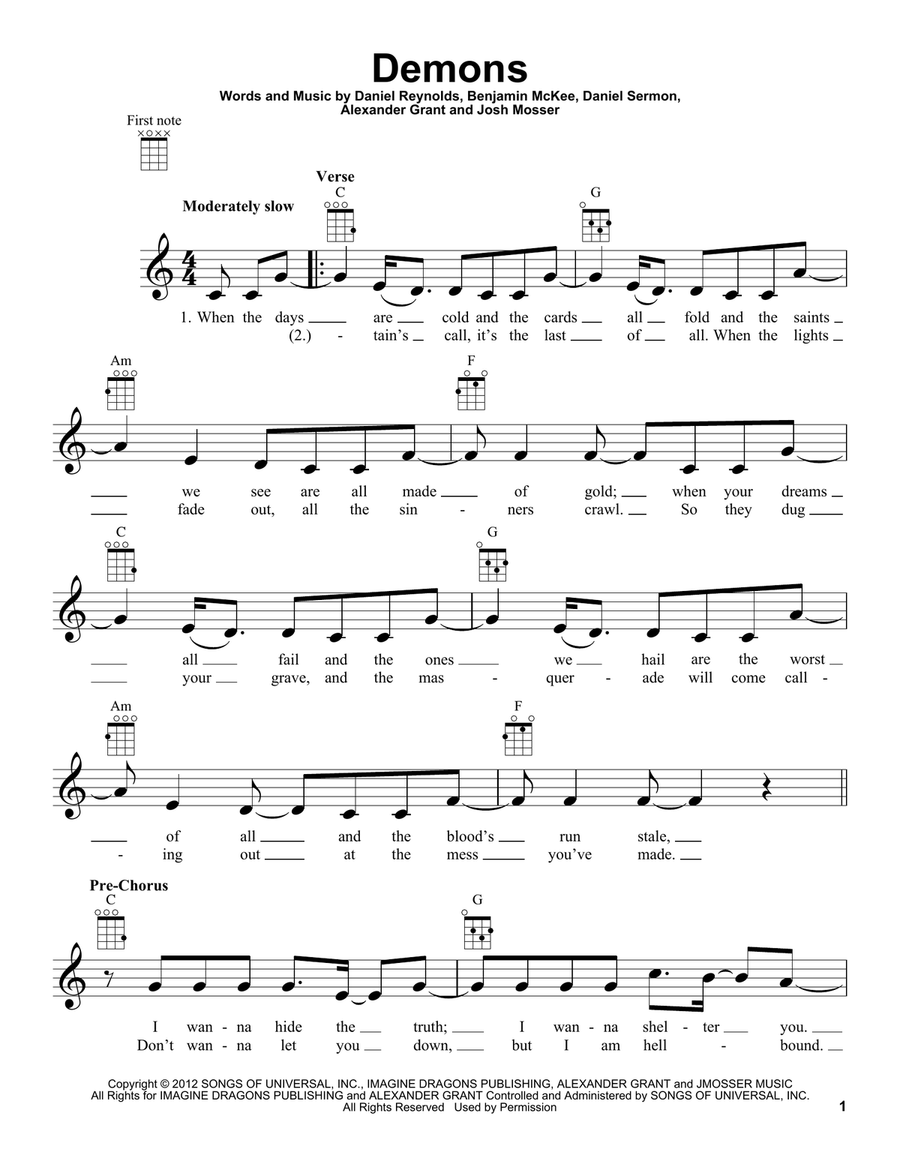 Demons Ukulele scores gallery preview page 1