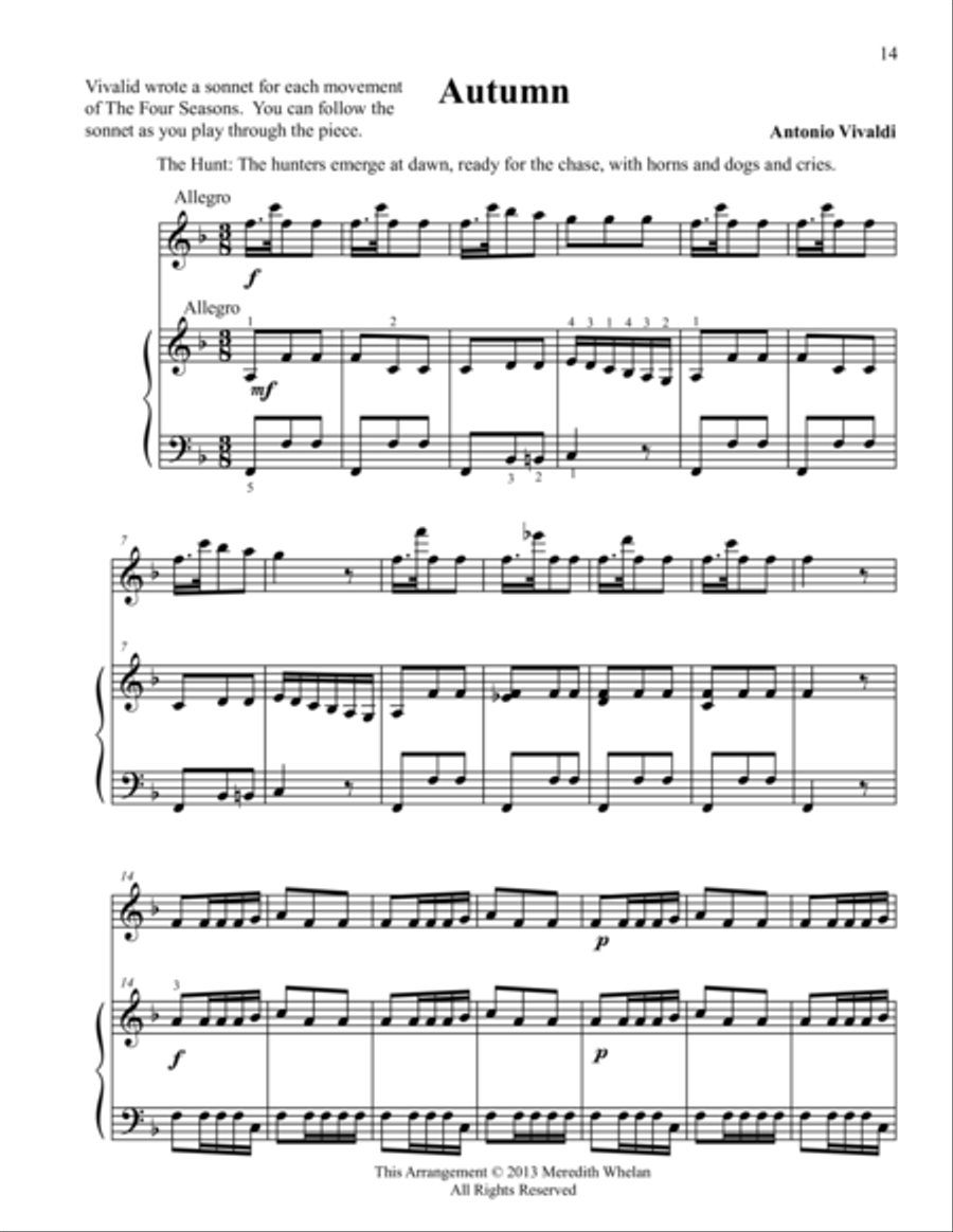 Classical Duets for Flute & Piano: Autumn from Vivaldi's Four Seasons Woodwind Duet scores gallery preview page 1