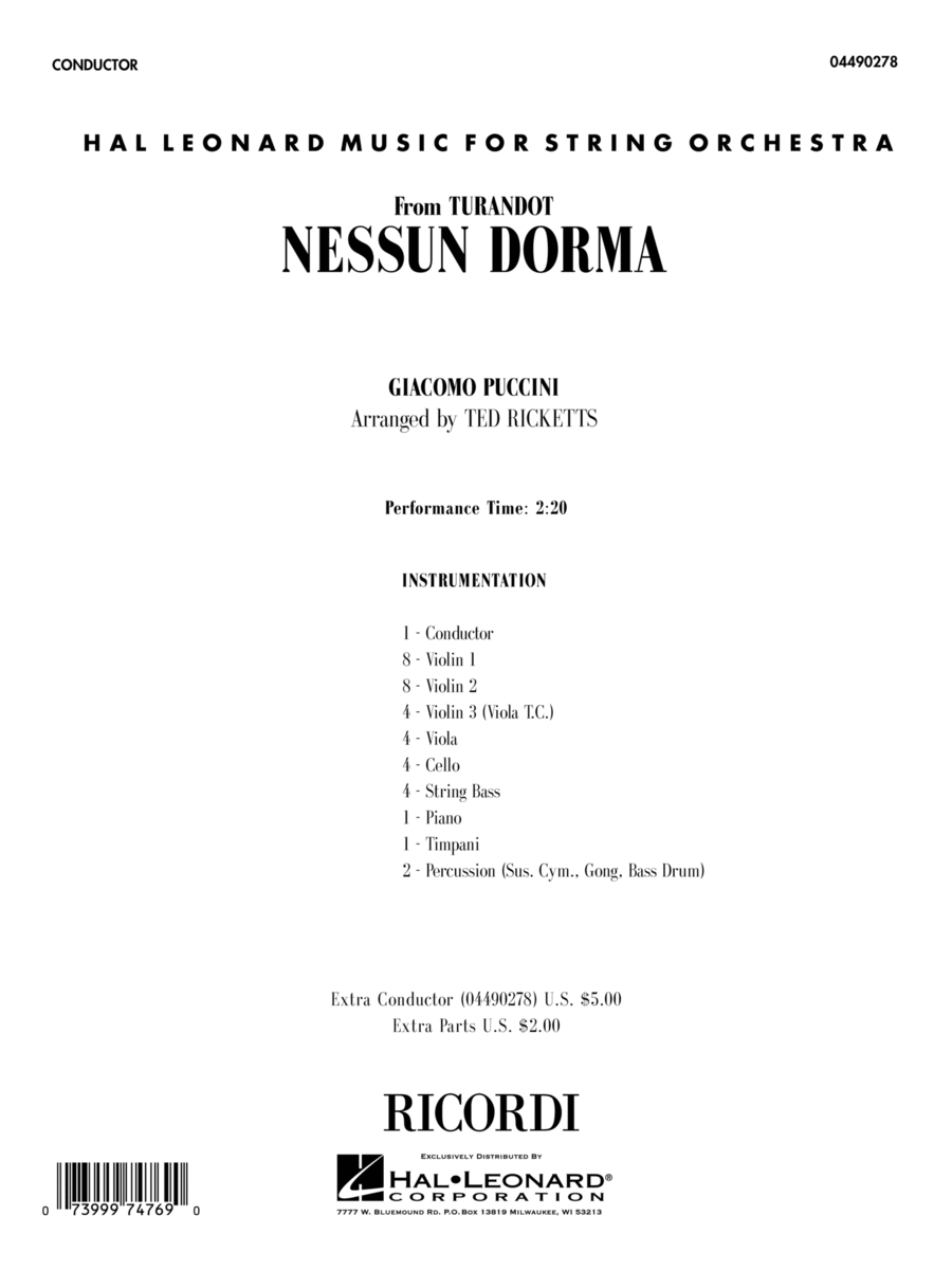 Nessun Dorma (from Turandot) (arr. Ted Ricketts) - Full Score String Orchestra scores gallery preview page 1