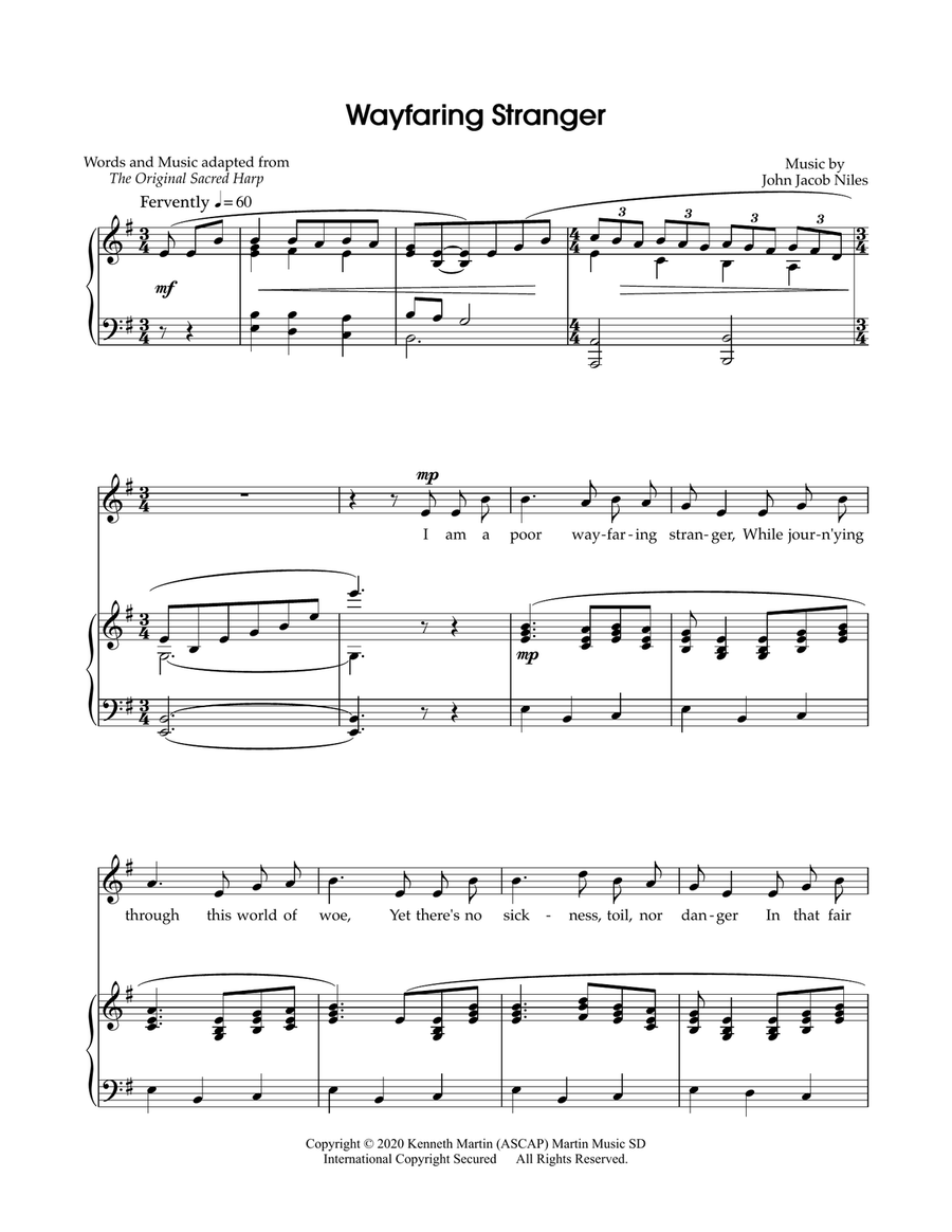 Wayfaring Stranger - Solo Voice and Piano (in High, Medium, and Low key) Piano, Vocal scores gallery preview page 2