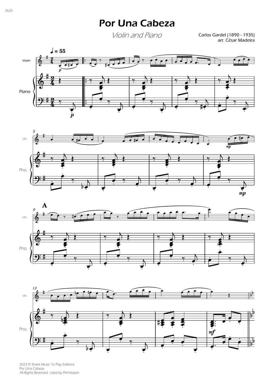 Por Una Cabeza - Violin and Piano (Full Score and Parts) Violin Solo scores gallery preview page 3