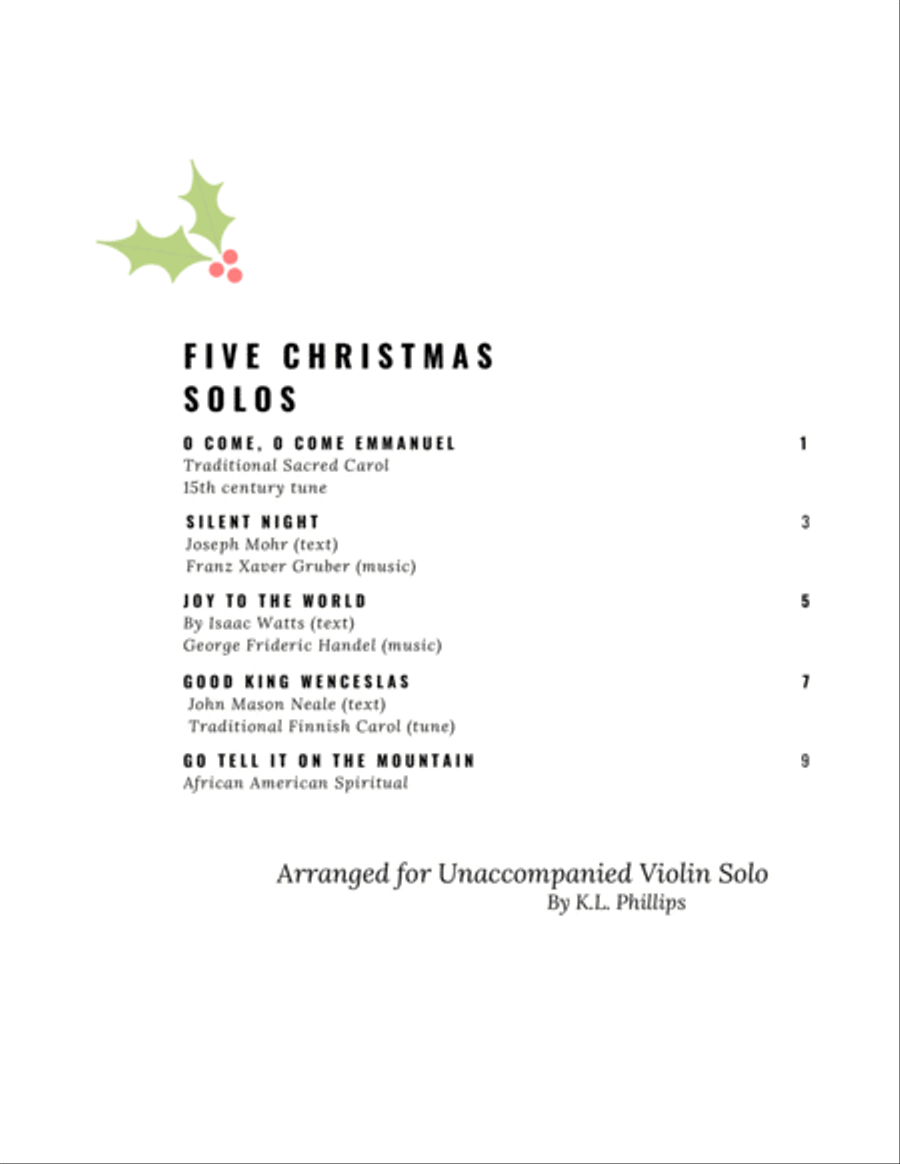 Five Christmas Solos - Unaccompanied Violin Solo (Volume I) Violin Solo scores gallery preview page 3