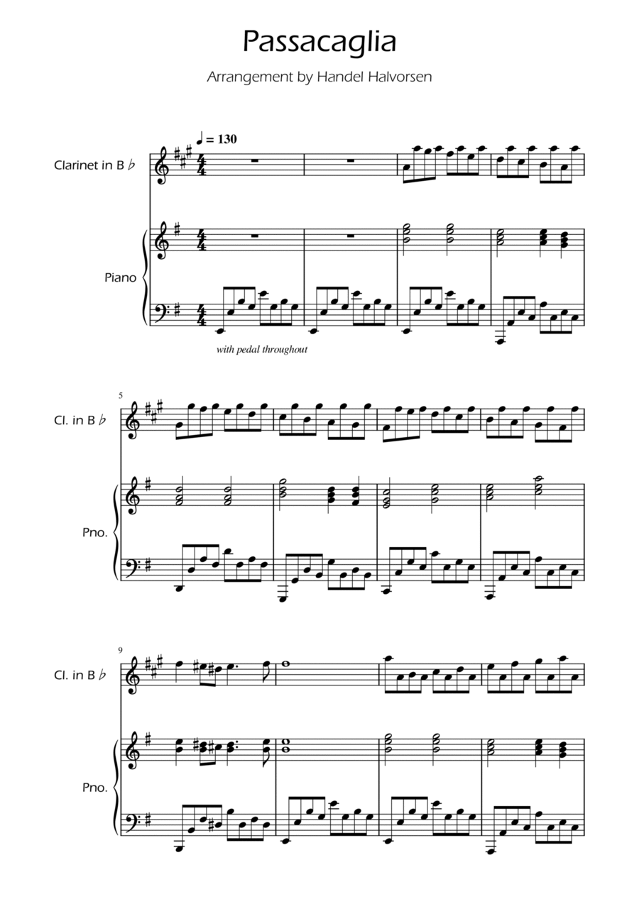 Passacaglia - Handel/Halvorsen - Clarinet Solo w/ Piano Chamber Music scores gallery preview page 1