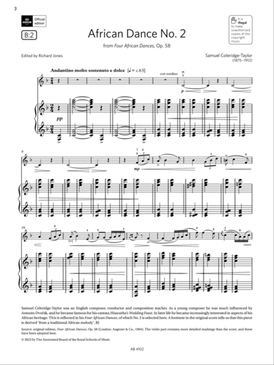 African Dance No. 2 (Grade 8, B2, from the ABRSM Violin Syllabus from 2024) Violin Solo scores gallery preview page 3