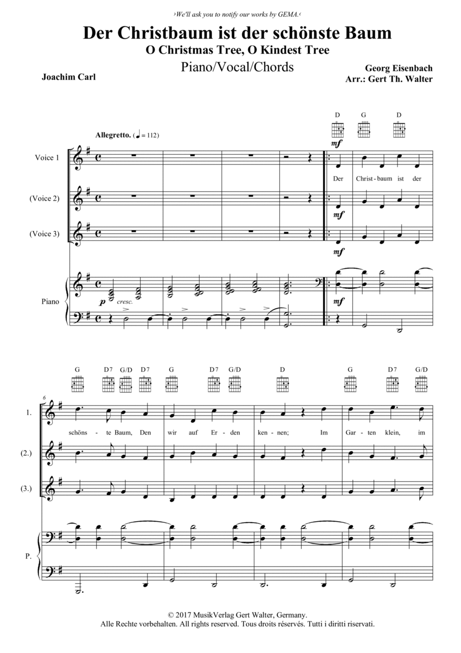 O Christmas Tree, O Kindest Tree Voice scores gallery preview page 1