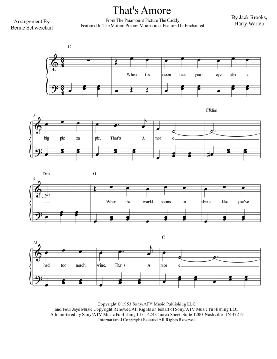 That's Amore (that's Love) Piano, Vocal, Guitar scores gallery preview page 1