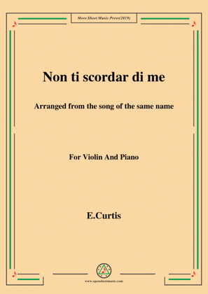 Book cover for De Curtis-Non ti scordar di me,for Violin and Piano