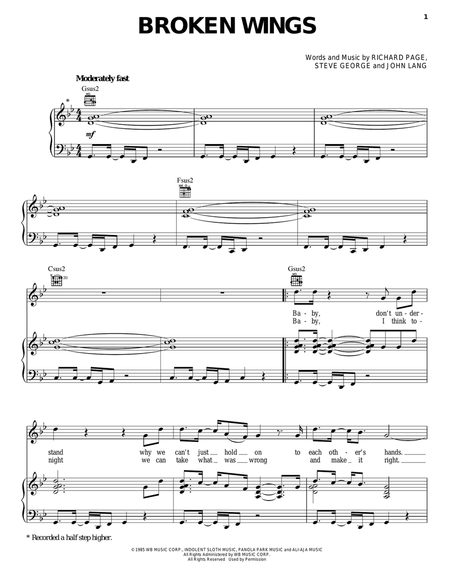 Broken Wings Piano, Vocal, Guitar scores gallery preview page 1