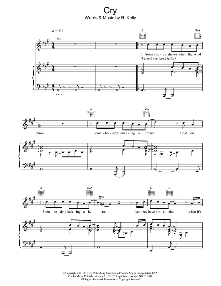 Cry Piano, Vocal, Guitar scores gallery preview page 1