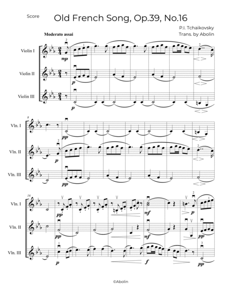Tchaikovsky: Old French Song, Op.39, No.16 - Violin Trio (Violin Choir) image number null
