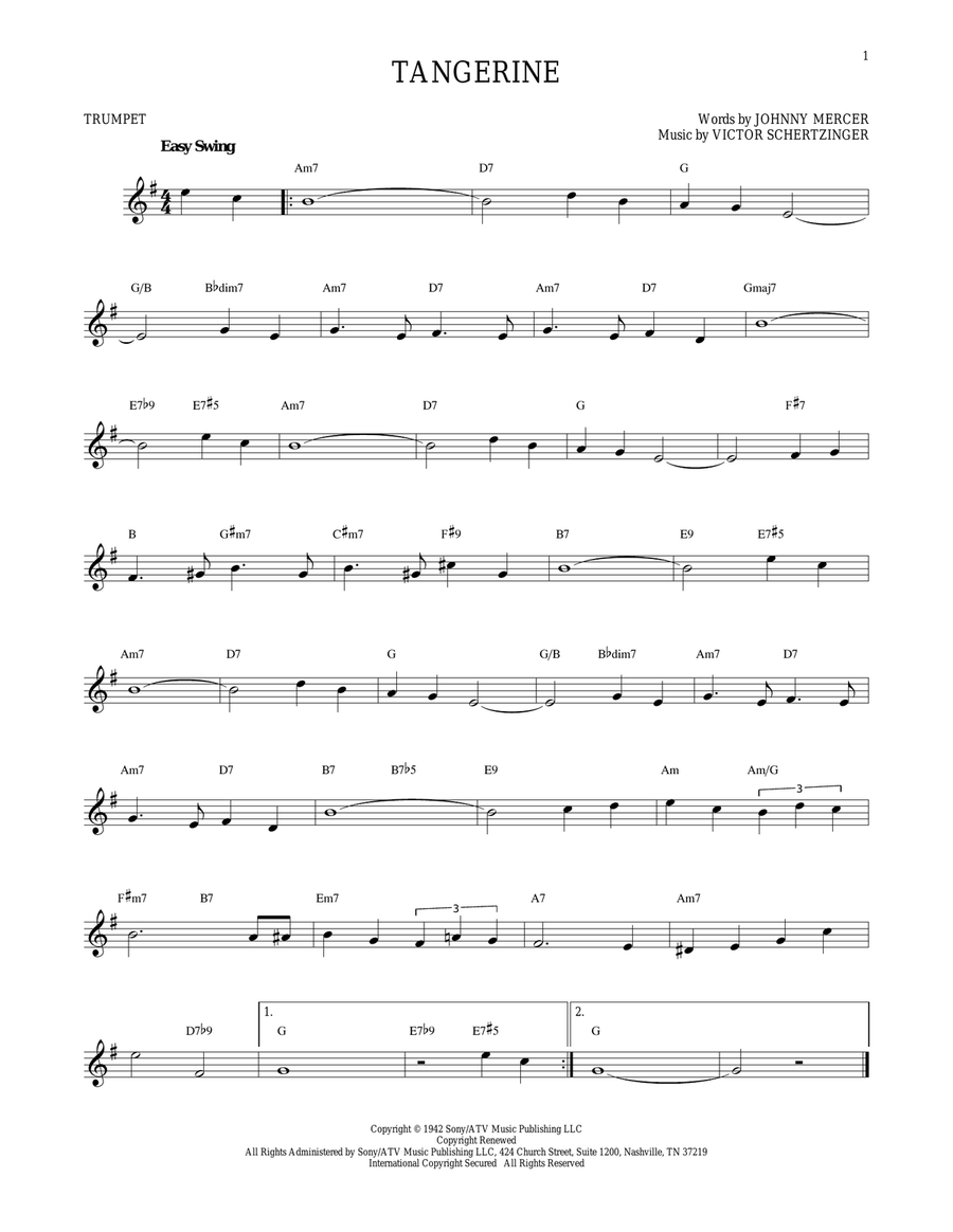 Tangerine Tangerine Trumpet Solo scores gallery preview page 1