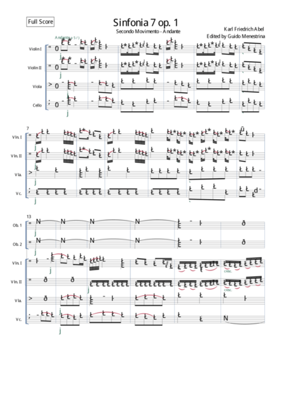 Karl Friedrich Abel - Sinfonia Op. 7 n. 1 - Secondo Movimento - Andante Chamber Orchestra scores gallery preview page 2