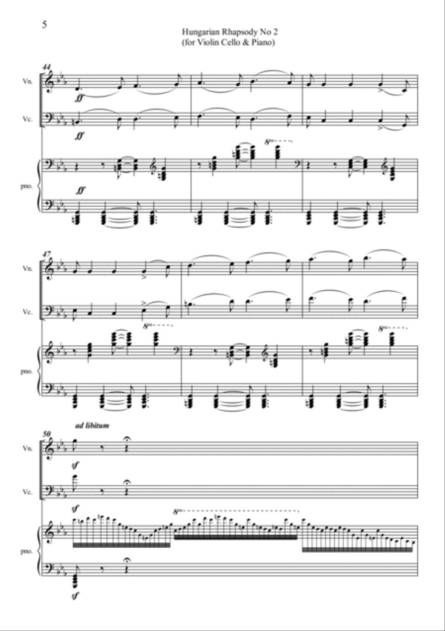 Hungarian Rhapsody No.2 Tango style Piano Trio scores gallery preview page 5