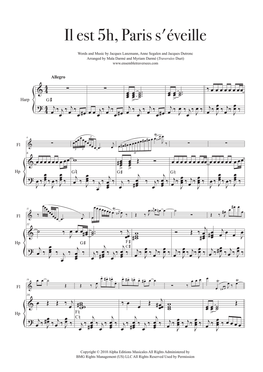 Il Est Cinq Heures Paris S'eveille Flute scores gallery preview page 2
