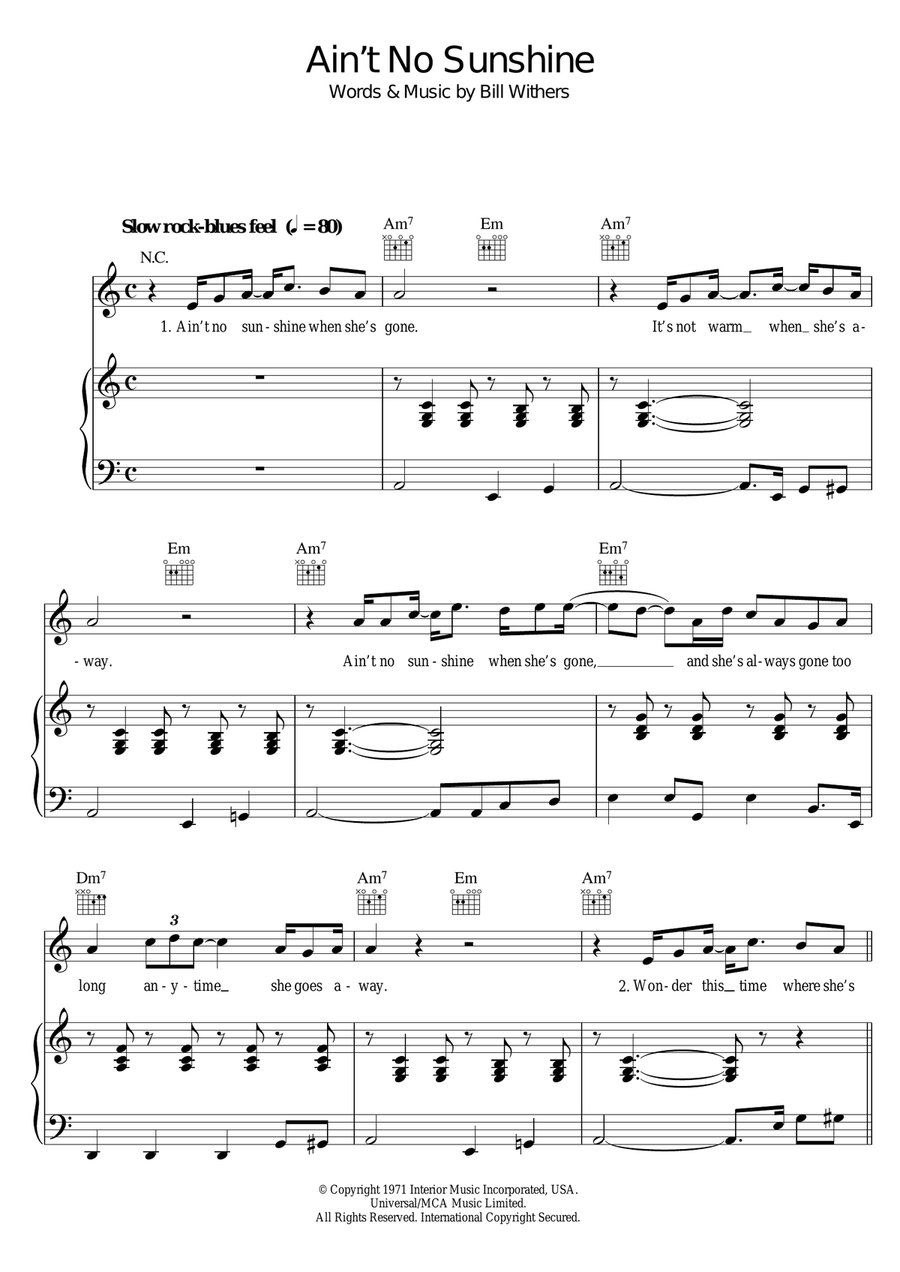 Ain't No Sunshine Acoustic Guitar scores gallery preview page 1