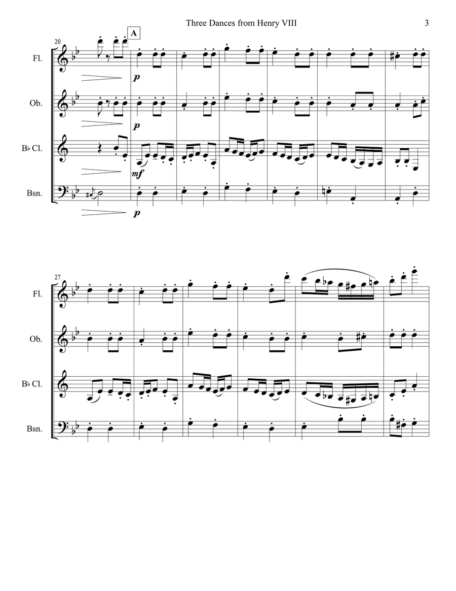 3 Dances from Henry VIII set for Woodwind Quartet Woodwind Quartet scores gallery preview page 4