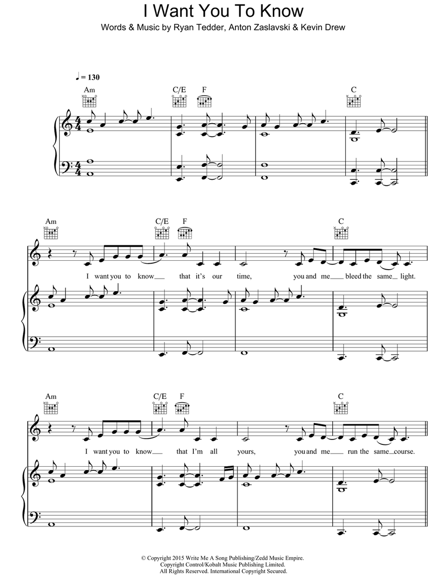I Want You To Know (featuring Selena Gomez) Piano, Vocal, Guitar scores gallery preview page 1
