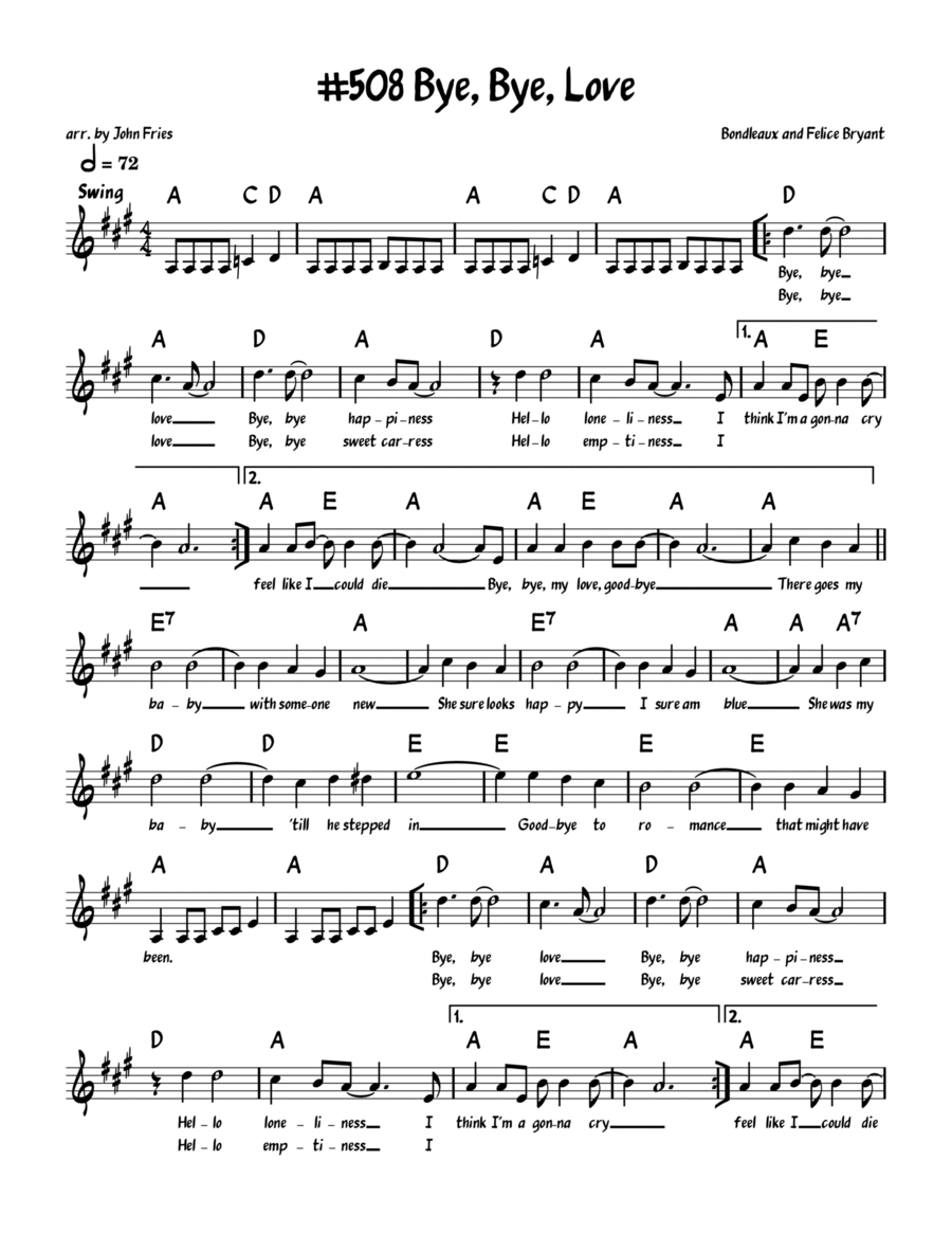 Bye Bye Love Easy Piano scores gallery preview page 1