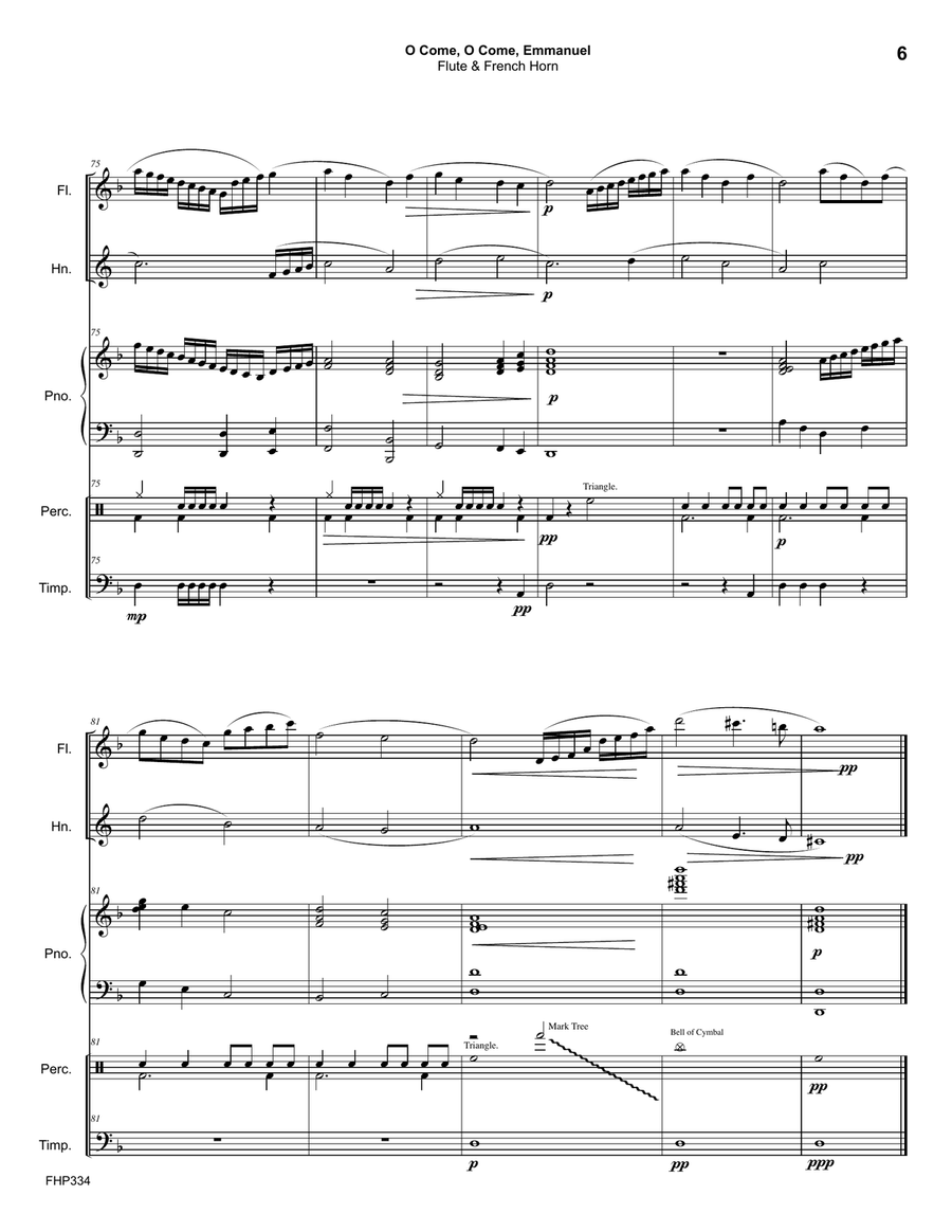 O COME, O COME EMMANUEL/COME THOU LONG-EXPECTED JESUS - FLUTE & HORN with Piano & opt Perc #334 Small Ensemble scores gallery preview page 6