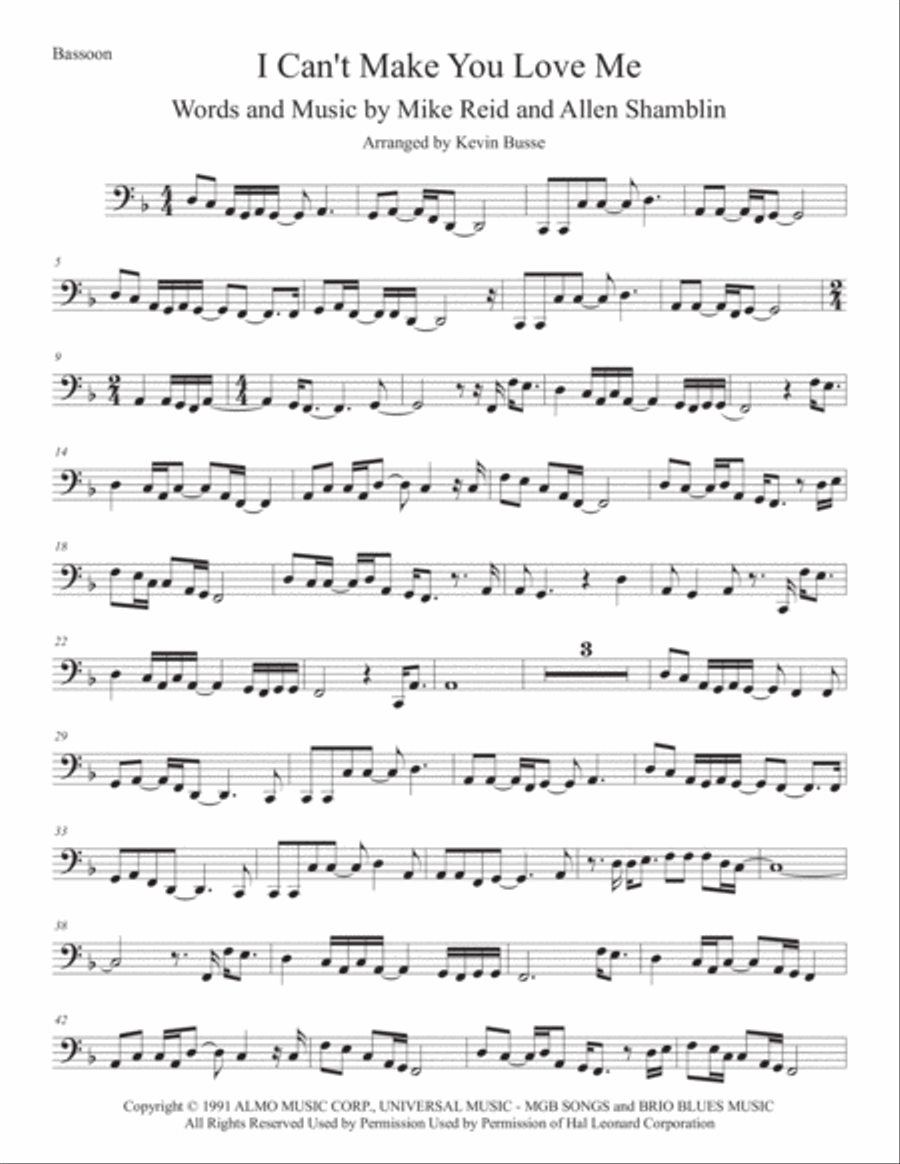 I Can't Make You Love Me I Can't Make You Love Me Bassoon Solo scores gallery preview page 1