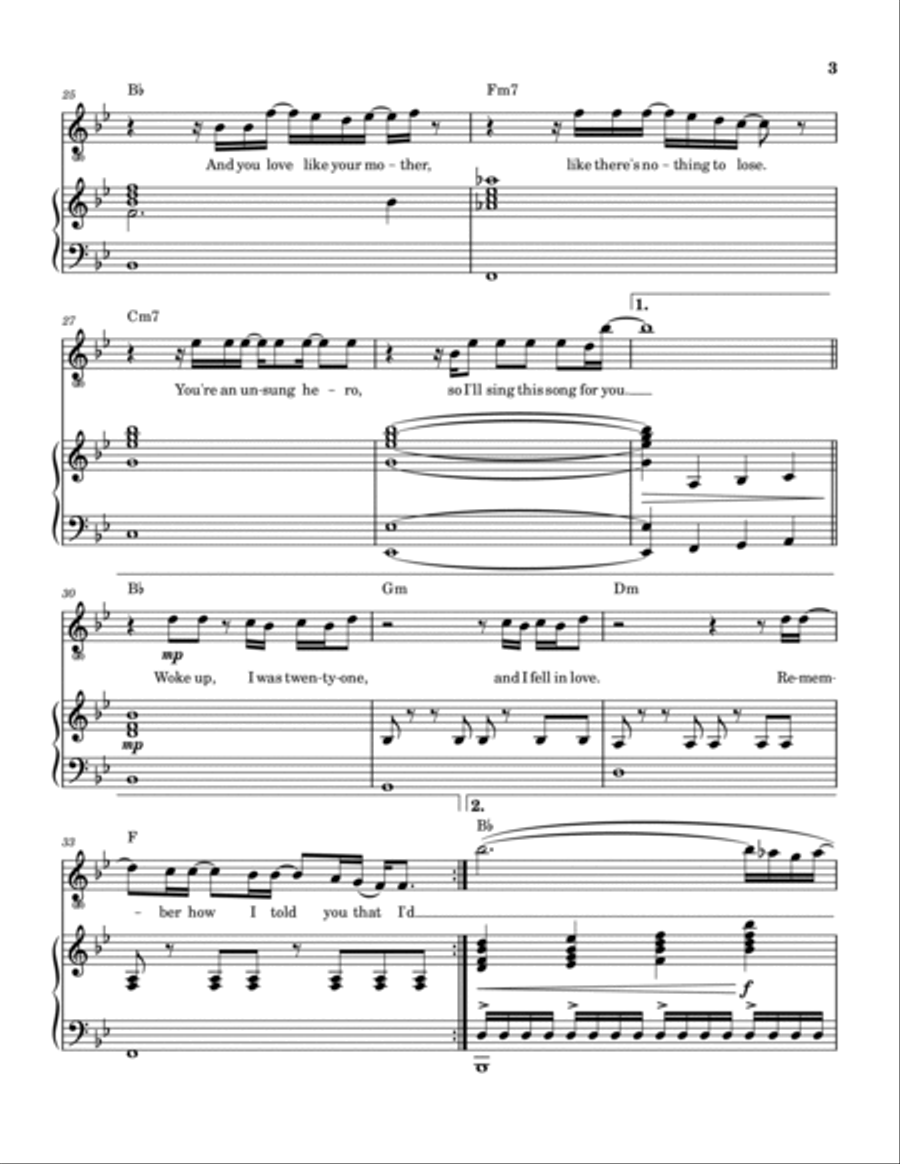 Unsung Hero Piano, Vocal, Guitar scores gallery preview page 4