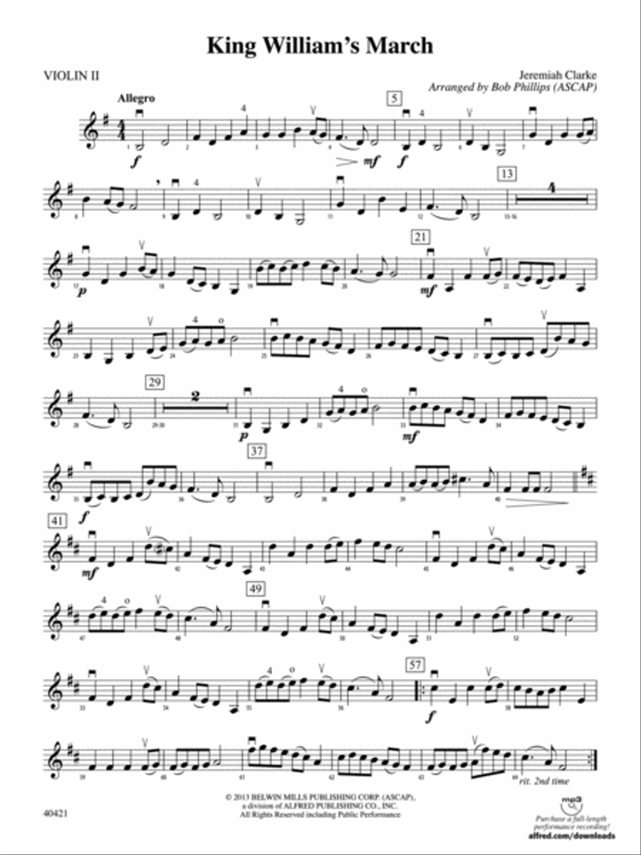 King William's March: 2nd Violin Full Orchestra scores gallery preview page 1