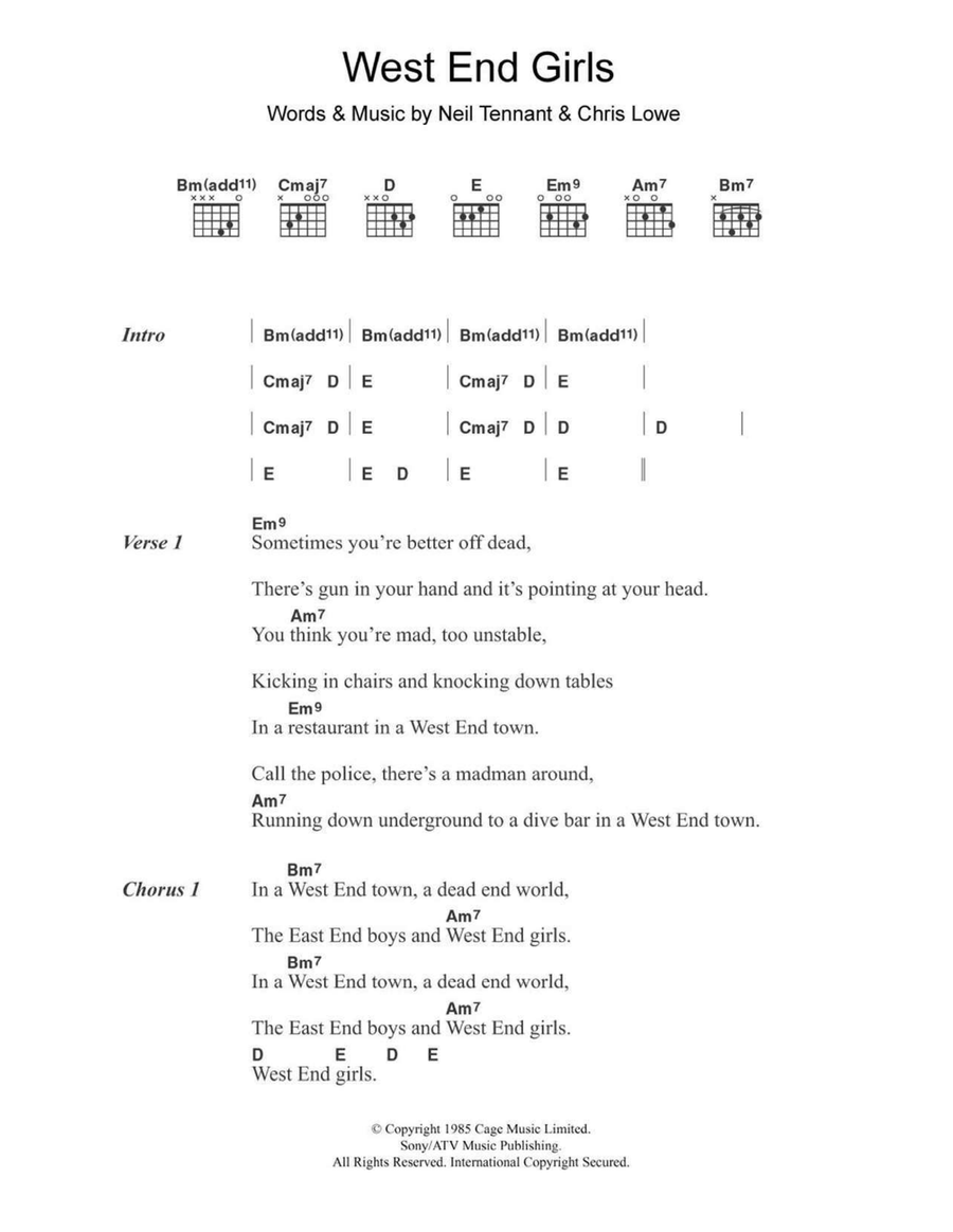 West End Girls Acoustic Guitar scores gallery preview page 1