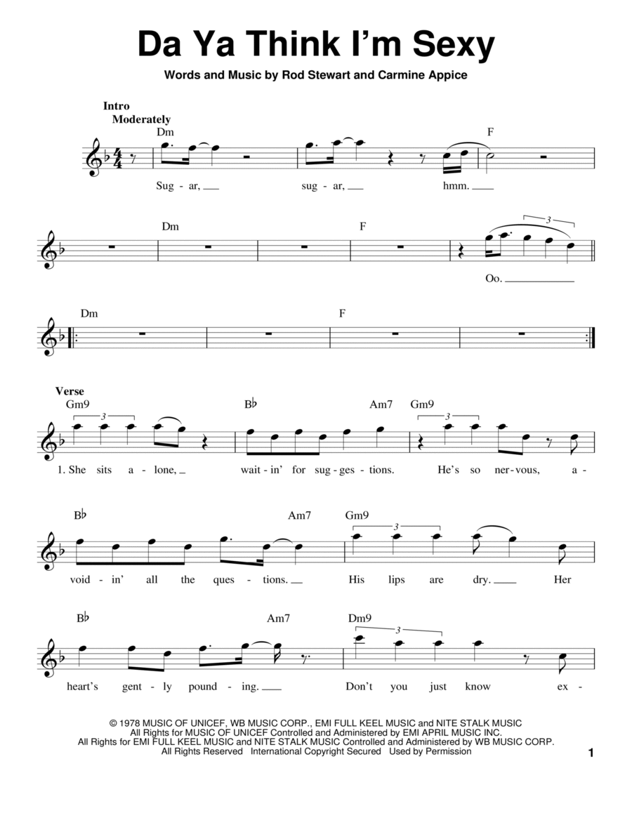 Da Ya Think I'm Sexy Da Ya Think I'm Sexy Voice scores gallery preview page 1