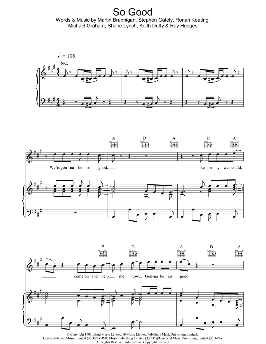 So Good Piano, Vocal, Guitar scores gallery preview page 1