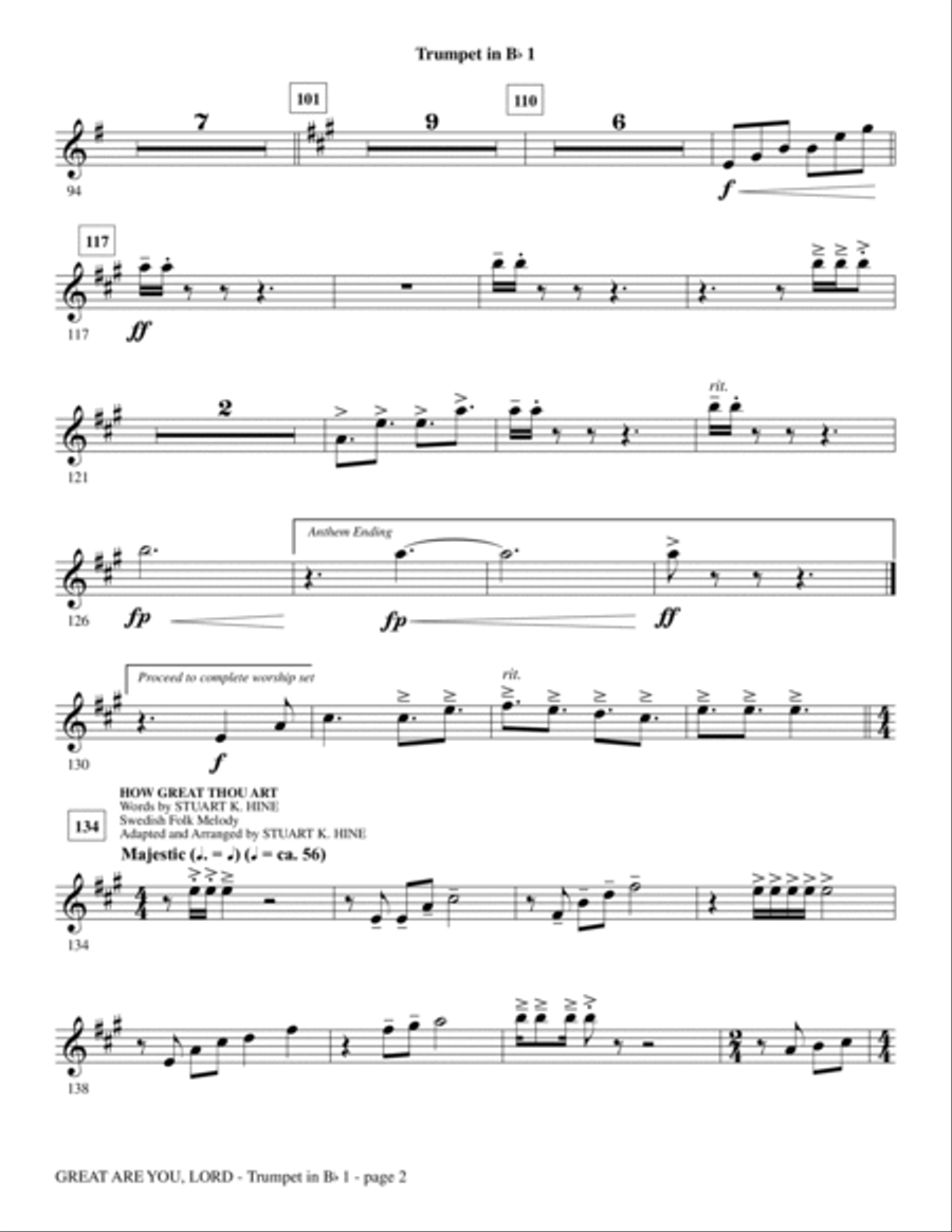 Great Are You Lord (with How Great Thou Art) - Bb Trumpet 1 Choir scores gallery preview page 2
