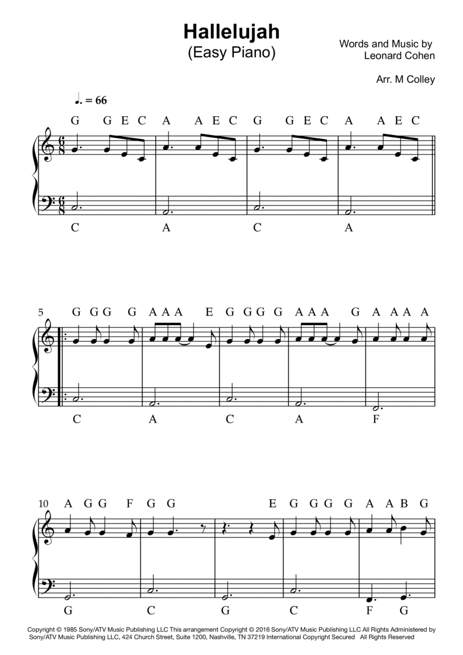 Hallelujah Easy Piano scores gallery preview page 1