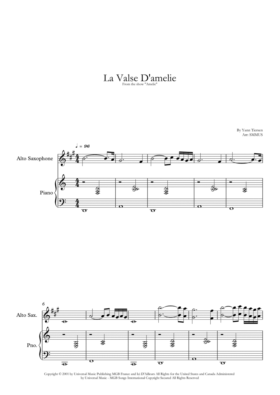 La Valse D'amelie Alto Saxophone scores gallery preview page 1