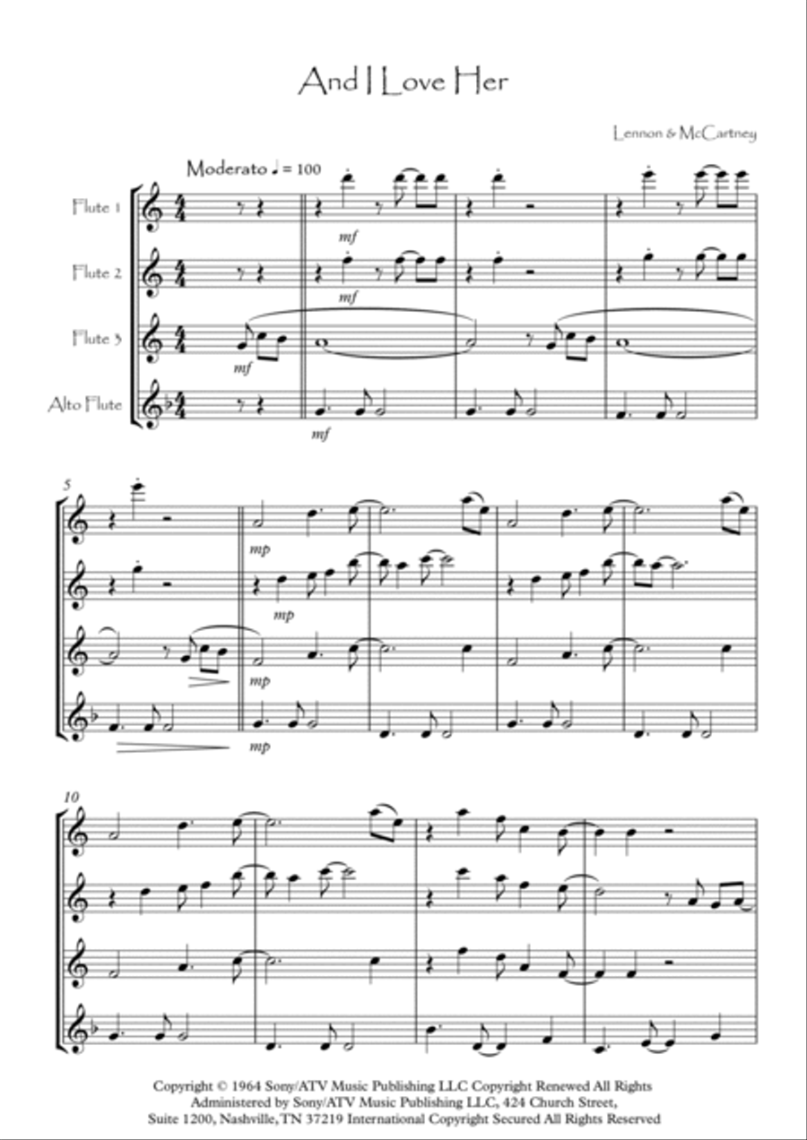 And I Love Her Flute Quartet scores gallery preview page 2