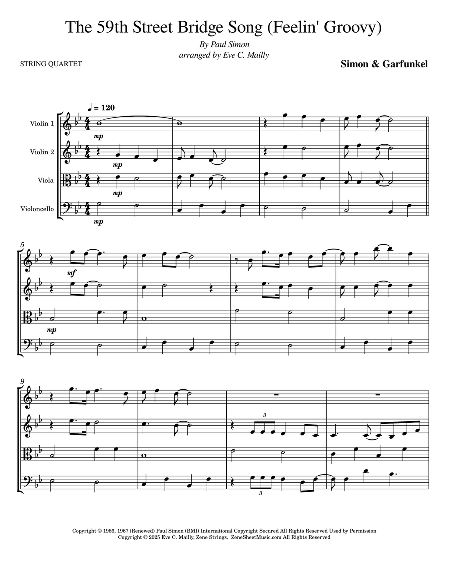 The 59th Street Bridge Song (feelin' Groovy) String Quartet scores gallery preview page 1