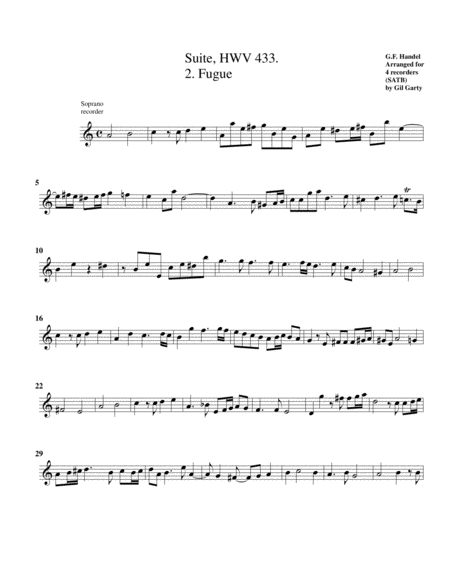Fugue from Suite HWV 433 (arrangement for 4 recorders)