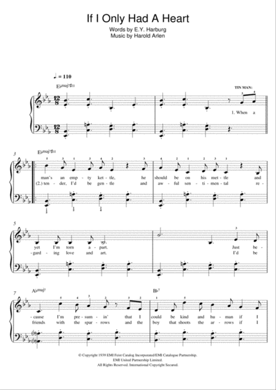 If I Only Had A Heart Easy Piano scores gallery preview page 1
