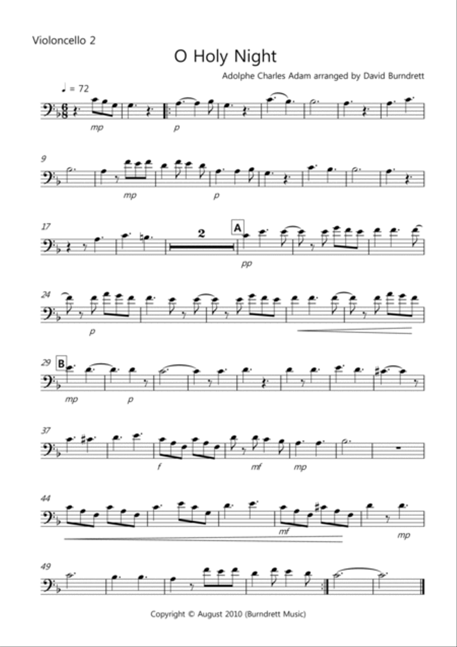 O Holy Night for Cello Quintet Cello Solo scores gallery preview page 4