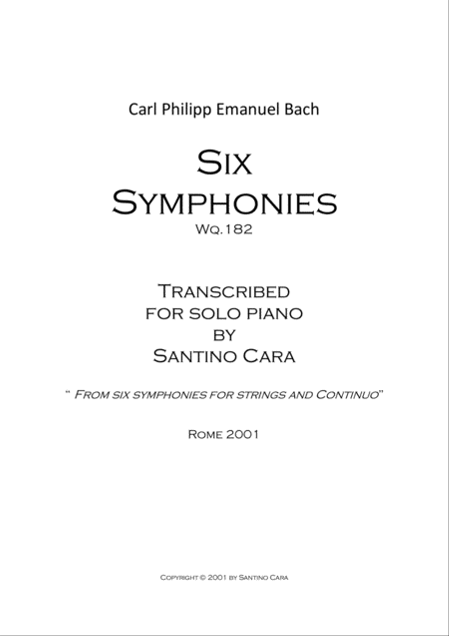 Bach C.P.E - Six symphonies - Piano version Piano Solo scores gallery preview page 1