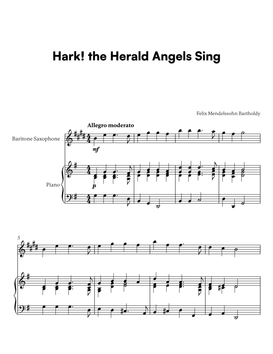 Hark! the Herald Angels Sing (for Baritone Sax and Piano) image number null