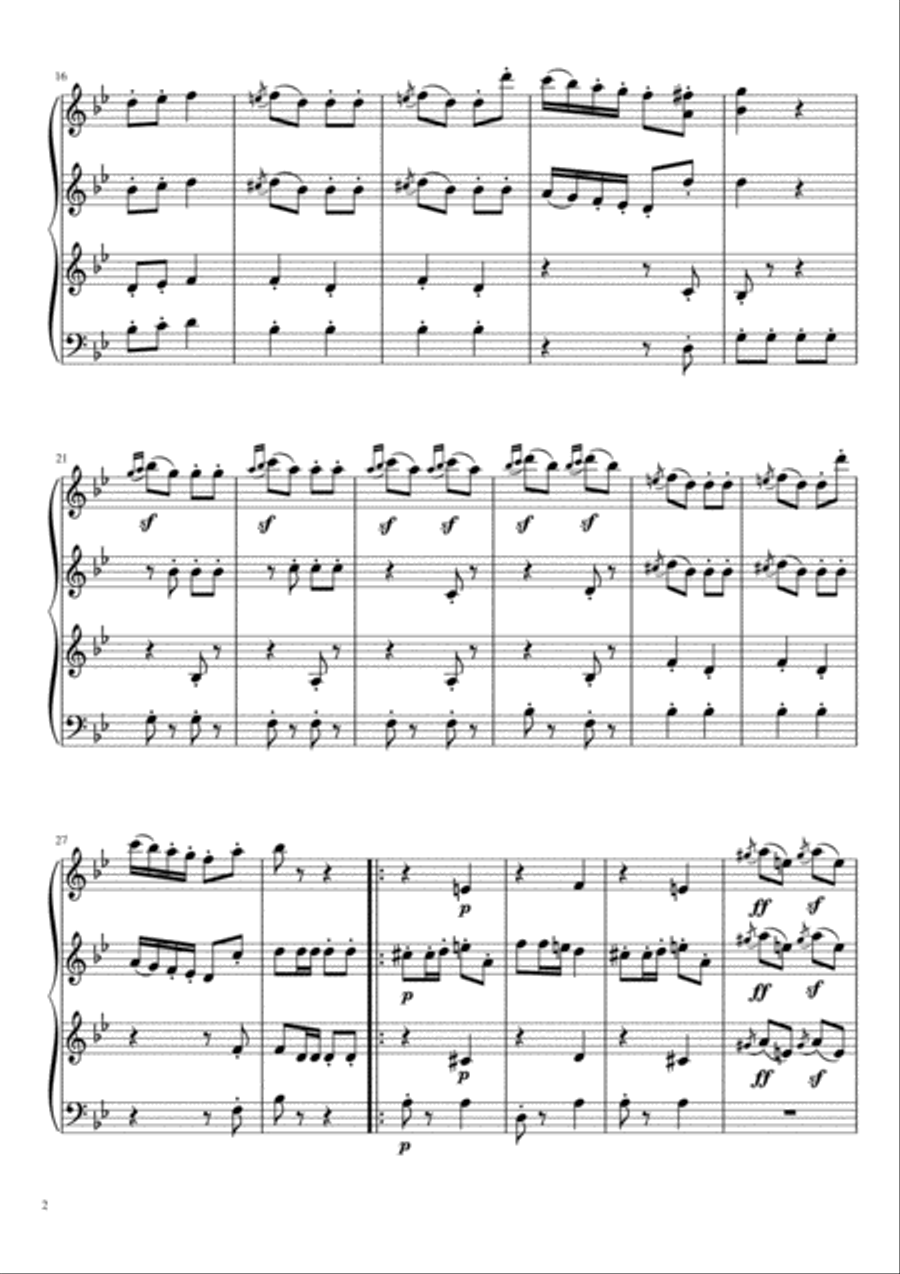 Turkish March (three violins and cello) String Quartet scores gallery preview page 3