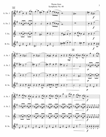 Theme from Symphony No. 40 for Saxophone Quartet (SATB or AATB) image number null