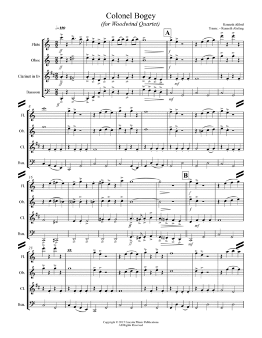 March - “Colonel Bogey” (for Woodwind Quartet) Woodwind Quartet scores gallery preview page 2